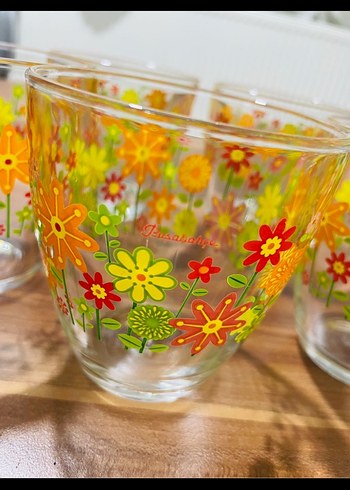 Çiçek Desenli Renkli Cam Bardak Seti 5 adet - Görsel 2