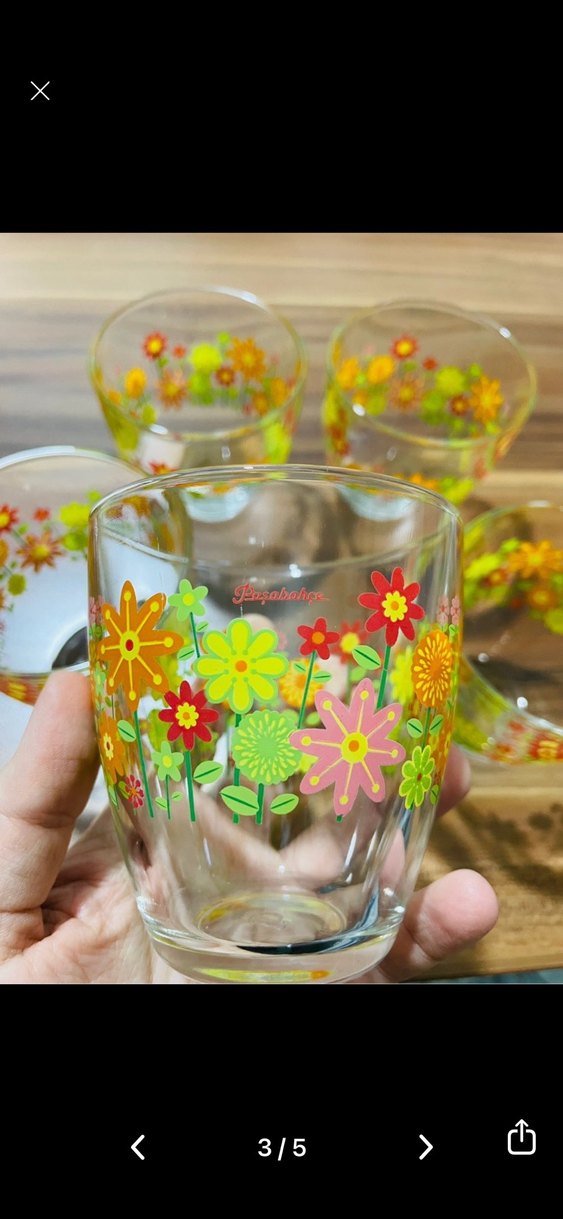 Çiçek Desenli Renkli Cam Bardak Seti 5 adet - Görsel 4