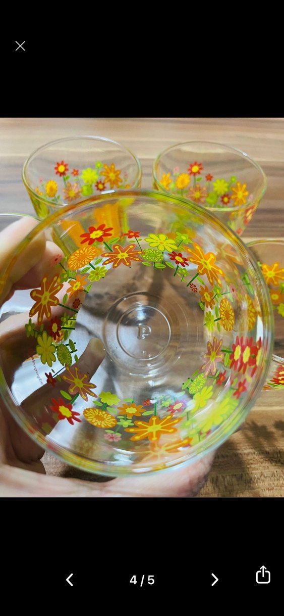 Çiçek Desenli Renkli Cam Bardak Seti 5 adet - Görsel 3