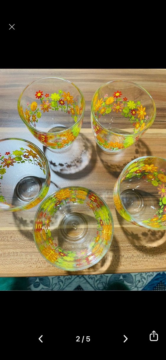 Çiçek Desenli Renkli Cam Bardak Seti 5 adet - Görsel 5