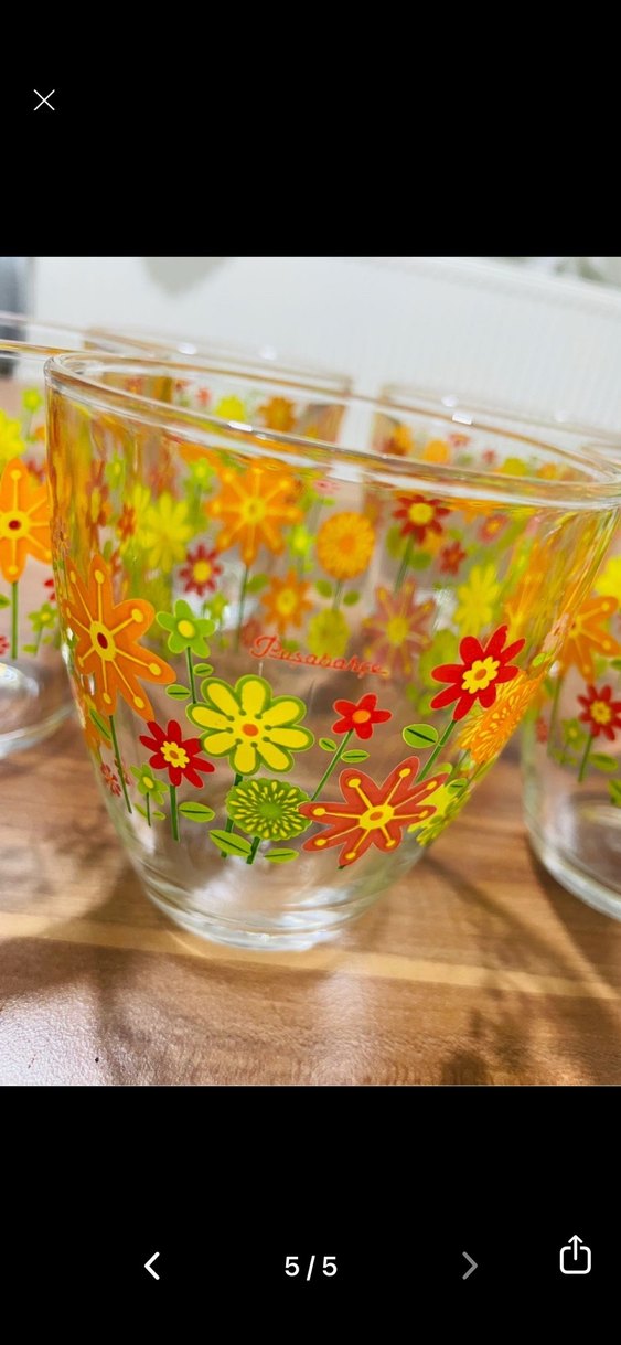 Çiçek Desenli Renkli Cam Bardak Seti 5 adet - Görsel 2