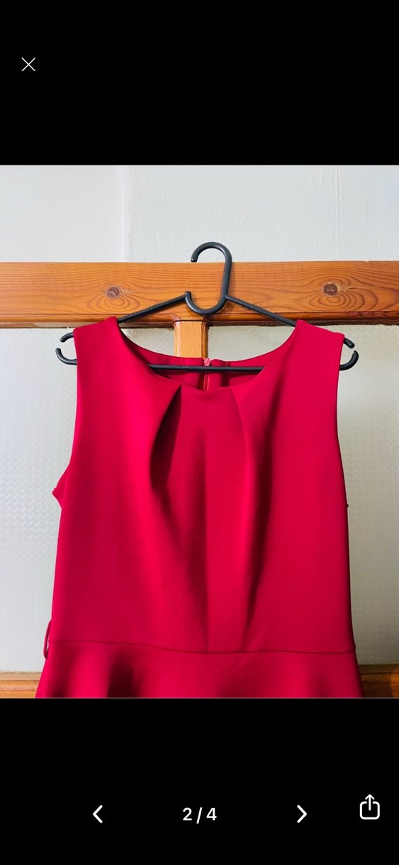 Kırmızı Midi Kolsuz V Yaka Elbise - Görsel 2