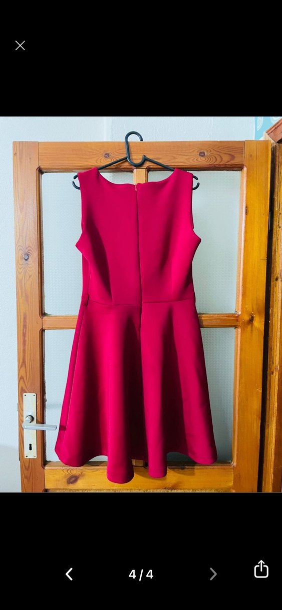 Kırmızı Midi Kolsuz V Yaka Elbise - Görsel 4