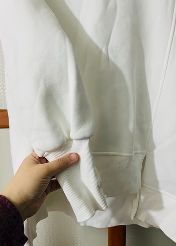 Beyaz Oversize Kadın Sweatshirt - Görsel 2