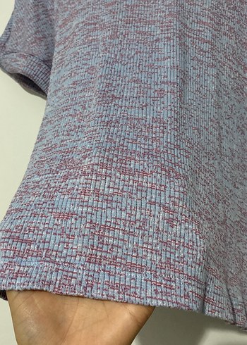 xl Beden gri Renk Gri Desenli Kısa Kollu Triko Kazak