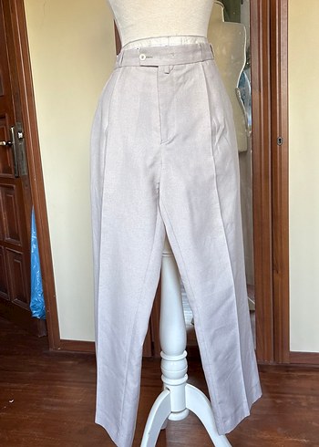 Bej Keten Midi Kumaş Kadın Pantolon