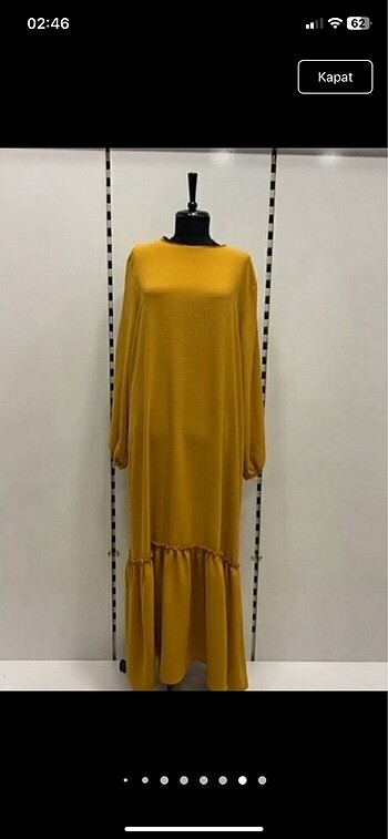 Sarı Ayrobin Kumaş Fırfırlı Tesettür elbise