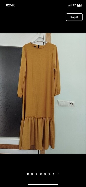 Trendyol & Milla Sarı Ayrobin Kumaş Fırfırlı Tesettür elbise