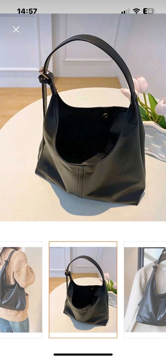 Siyah Suni Deri Kadın Omuz Çantası - Görsel 3