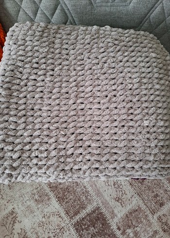 Bordo ve Beyaz Örgü Çocuk Battaniyesi - Görsel 9