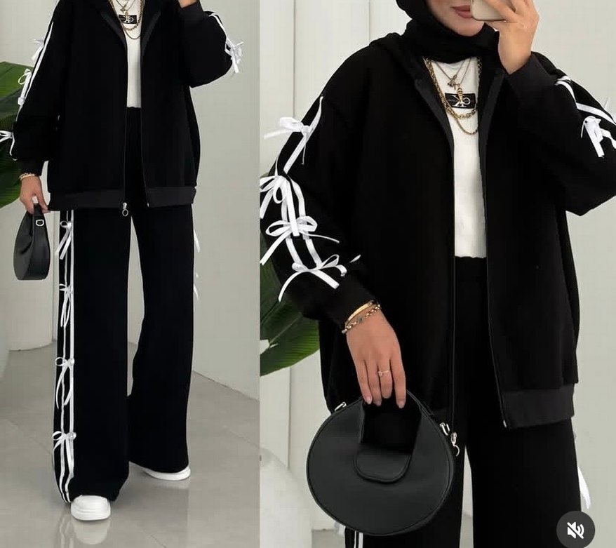 Siyah fiyonklu Kadın Eşofman Takımı - Görsel 2