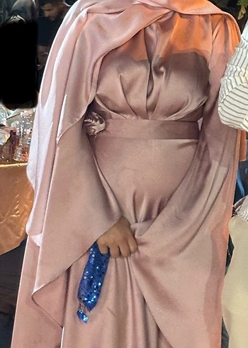 Abiye Pembe tesettür Saten Elbise