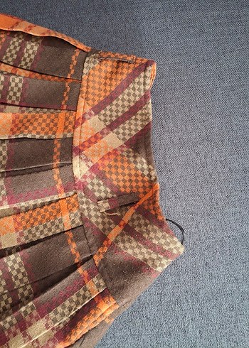 Kahverengi Ekose Pileli Midi Etek - Görsel 3