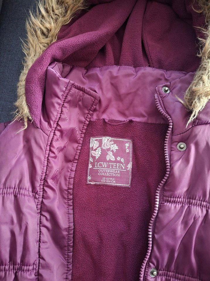 Bordo Kürklü Midi Kadın Mont - Görsel 2