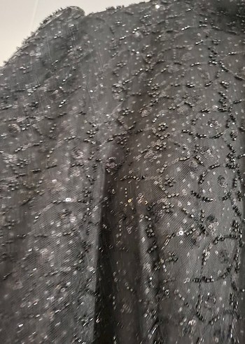 Uzun Siyah Gotik Nakışlı Abiye Elbise - Görsel 3