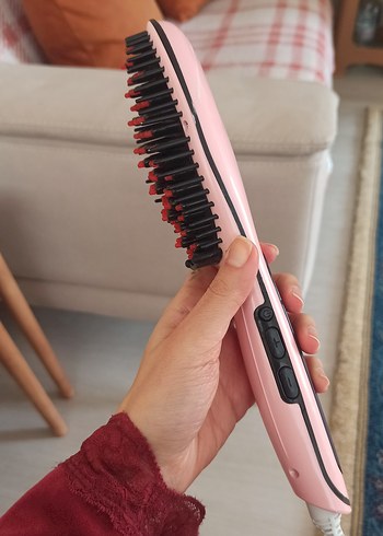 Pastel Pembe Saç Düzleştirici Fırça - Görsel 2