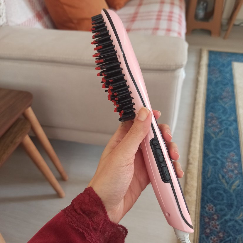Pastel Pembe Saç Düzleştirici Fırça - Görsel 2