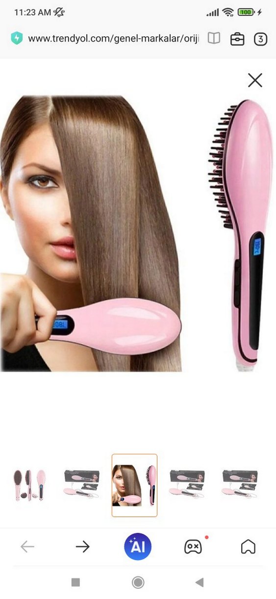 Pastel Pembe Saç Düzleştirici Fırça - Görsel 3