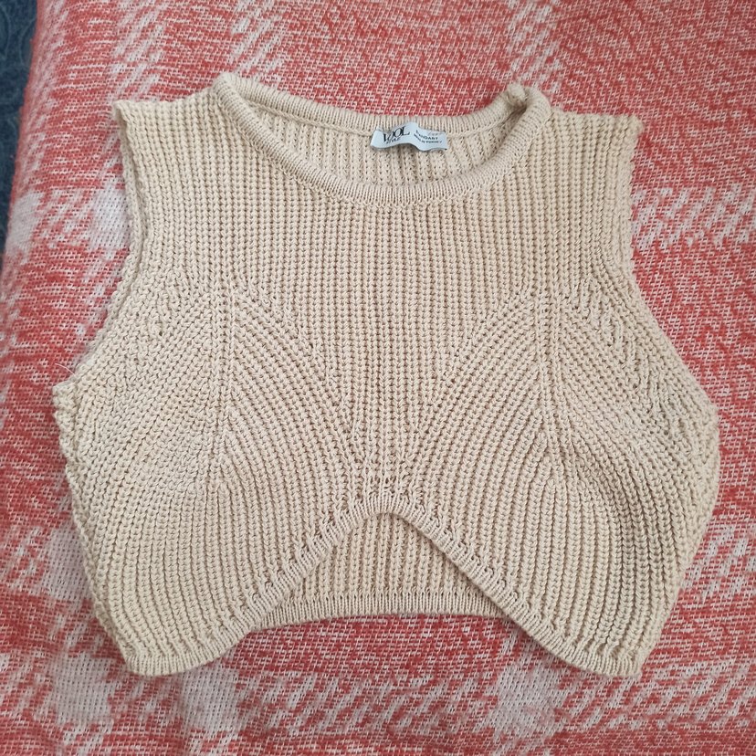 Bej Örgü Kadın Crop Top - Görsel 2