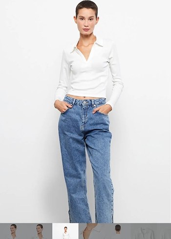 LCW Vision Kadın Ekru Polo Yaka Uzun Kollu Tişört - Görsel 3