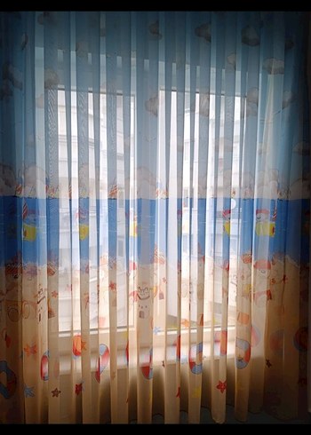çocuk odası tül perde ayıcık deniz bulut plaj - Görsel 4