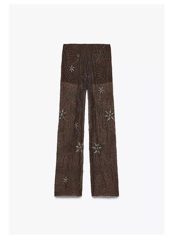 Zara Zara Boncuk İşlemeli Kahverengi Pantolon
