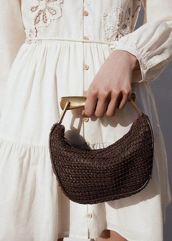 Zara Zara Zincir Detaylı Kahverengi Örgü Kadın Çanta