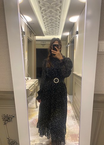 xl Beden Uzun Kol, Puantiyeli Siyah Kadın Elbise
