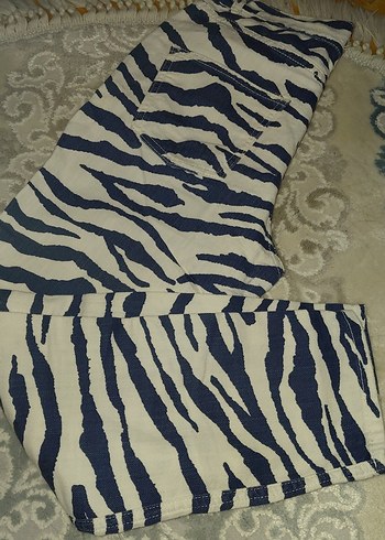 xl Beden Kadın Zebra Desenli Mavi Kumaş Pantolon
