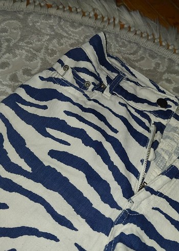 xl Beden mavi Renk Kadın Zebra Desenli Mavi Kumaş Pantolon