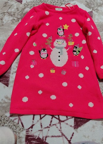 Kız Çocuk Pembe Uzun Kollu Örme Elbise