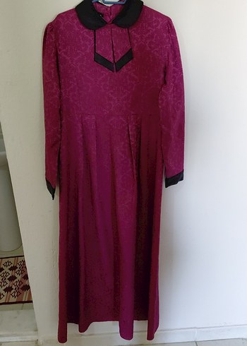 Bordo Uzun Kollu Vintage Kadın Elbise