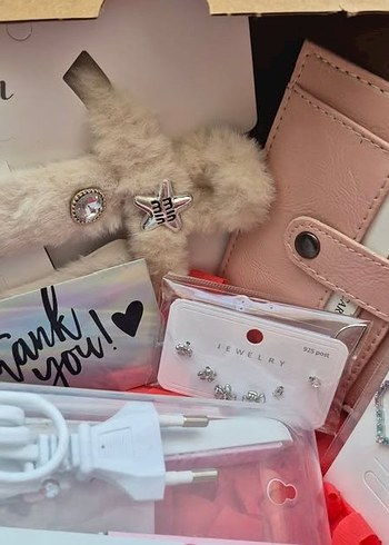 Pembe Mini Deri Cüzdan ve Aksesuar Seti