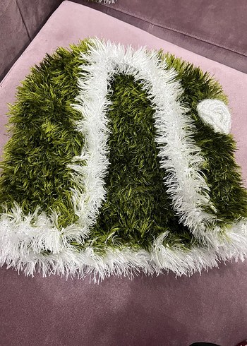 Nakışlı Örgü Yeşil kız cocuk ikili yelek bere takım - Görsel 2