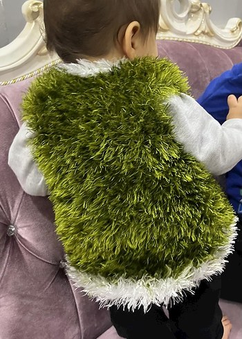 Nakışlı Örgü Yeşil kız cocuk ikili yelek bere takım - Görsel 4