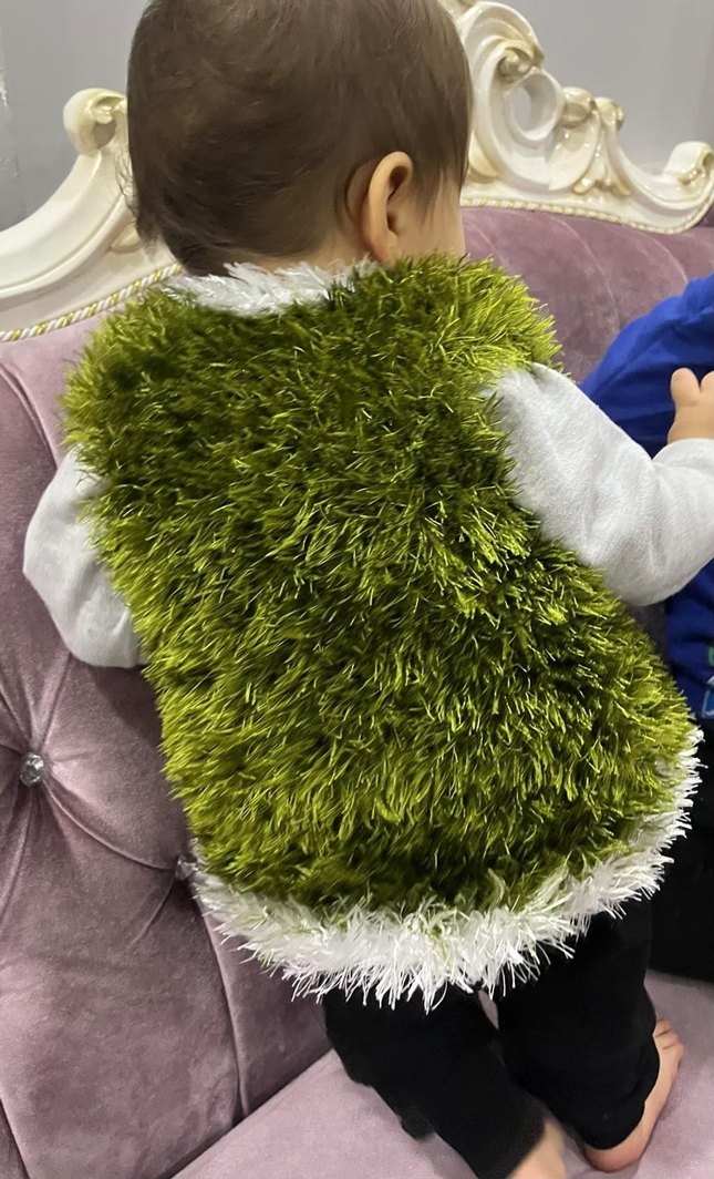 Nakışlı Örgü Yeşil kız cocuk ikili yelek bere takım - Görsel 4