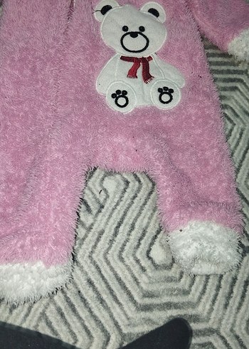Pembe Kapüşonlu Bebek Tulumu Ayıcık Nakışlı - Görsel 4