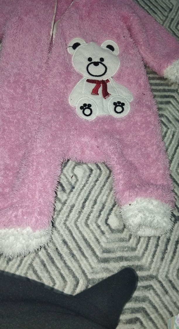 Pembe Kapüşonlu Bebek Tulumu Ayıcık Nakışlı - Görsel 4