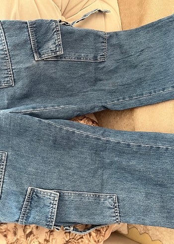 Düğmeli Bol Kesim Mavi Kadın Kot Pantolon - Görsel 4