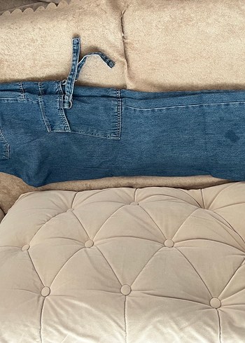 Düğmeli Bol Kesim Mavi Kadın Kot Pantolon - Görsel 2