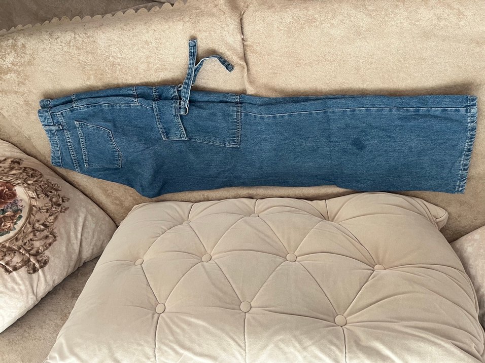 Düğmeli Bol Kesim Mavi Kadın Kot Pantolon - Görsel 2