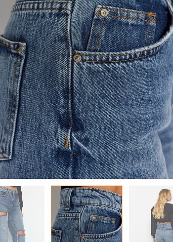 Yırtık Detaylı Bol Kesim Mavi Kadın Jean - Görsel 5