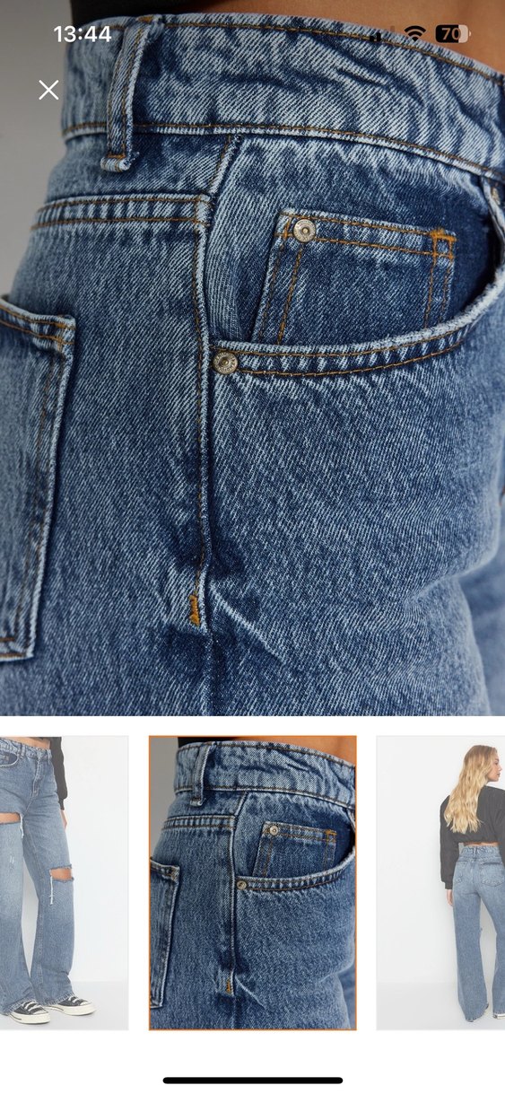 Yırtık Detaylı Bol Kesim Mavi Kadın Jean - Görsel 5