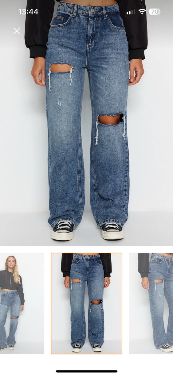 Yırtık Detaylı Bol Kesim Mavi Kadın Jean - Görsel 3