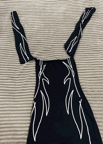 Kadın Siyah Straplez Mini Elbise Zebra Desenli - Görsel 5