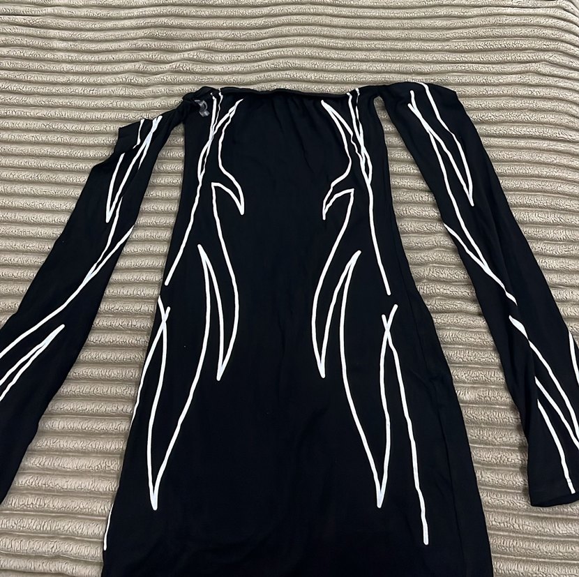 Kadın Siyah Straplez Mini Elbise Zebra Desenli - Görsel 4