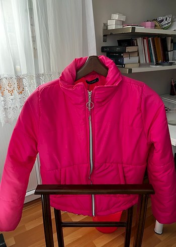 Fermuarlı Pembe Kadın Mont - Görsel 5