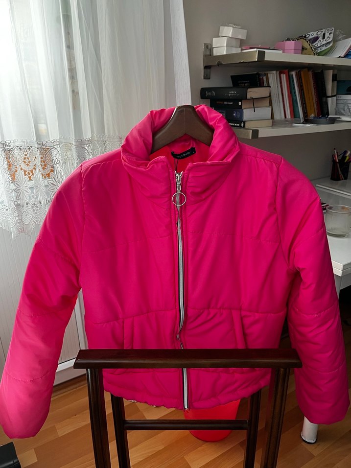 Fermuarlı Pembe Kadın Mont - Görsel 5