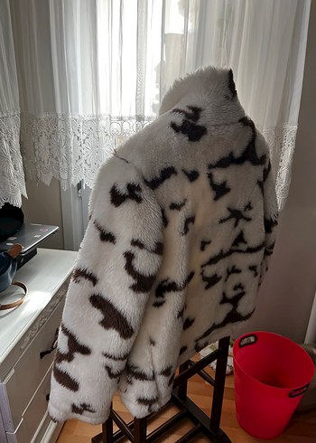 Kahverengi Zebra Desenli Kadın Peluş Ceket - Görsel 3