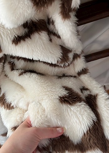 Kahverengi Zebra Desenli Kadın Peluş Ceket - Görsel 5